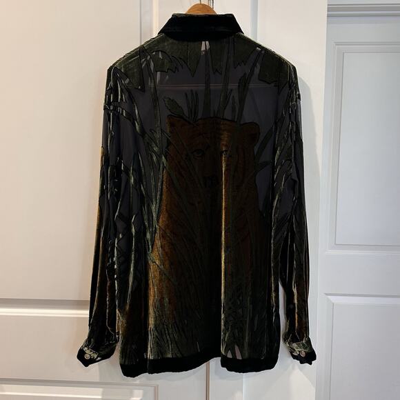 Ceta Italiana NEW Silk Sheer Velvet Tiger King Vacation Safari 70s Style Shirt - Picture 5 of 14